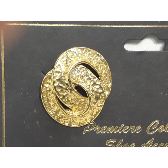 Vintage PREMIERE COLLECTION Shoe Clips Accents, Gold With Double Rings, - Picture 2 of 5